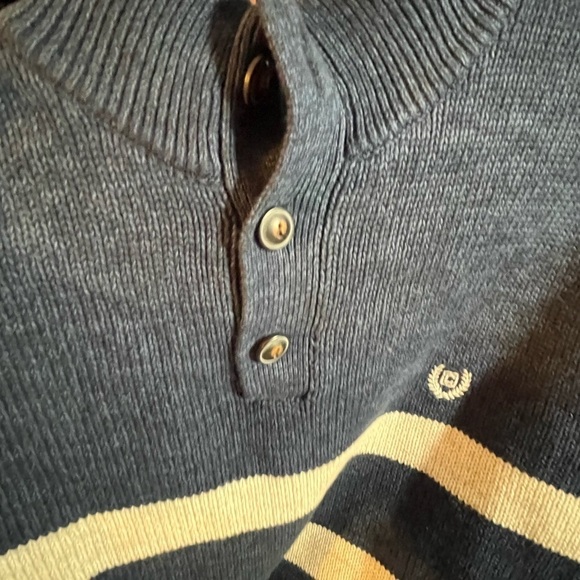 Chaps Navy Cream Preppy Y2K old money Sweater 2 spots review pics carefully Med - Picture 9 of 11